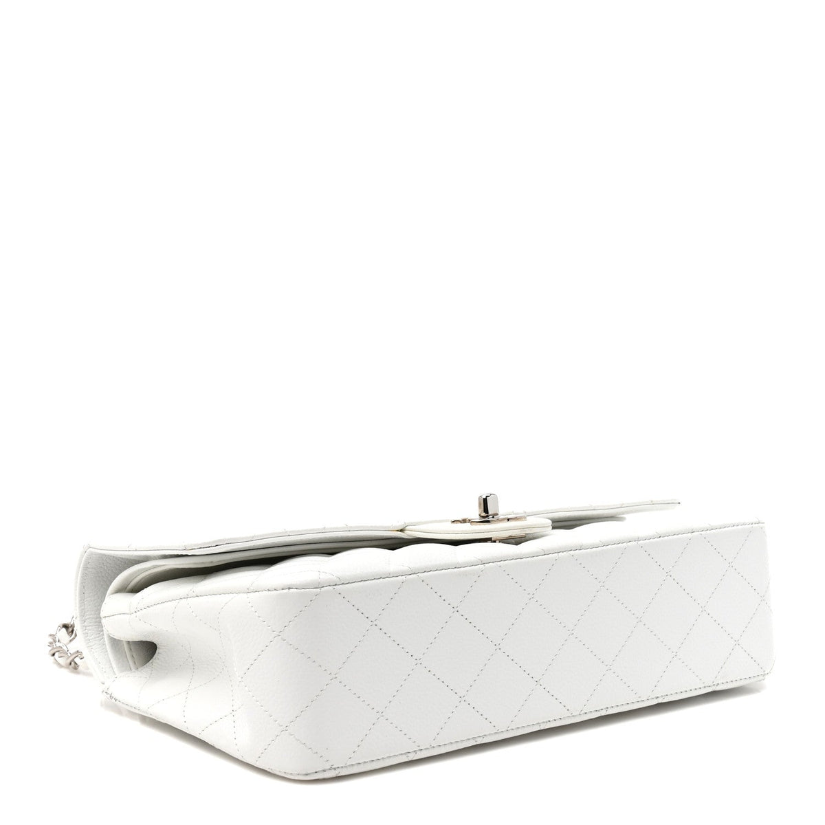 Caviar Quilted Medium Double Flap White