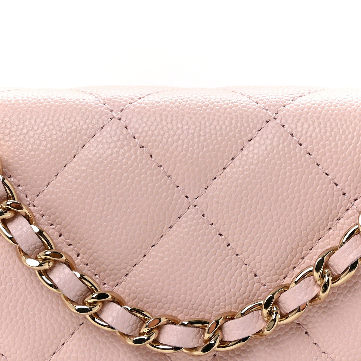 Caviar Quilted Crystal CC Wallet On Chain WOC Light Pink
