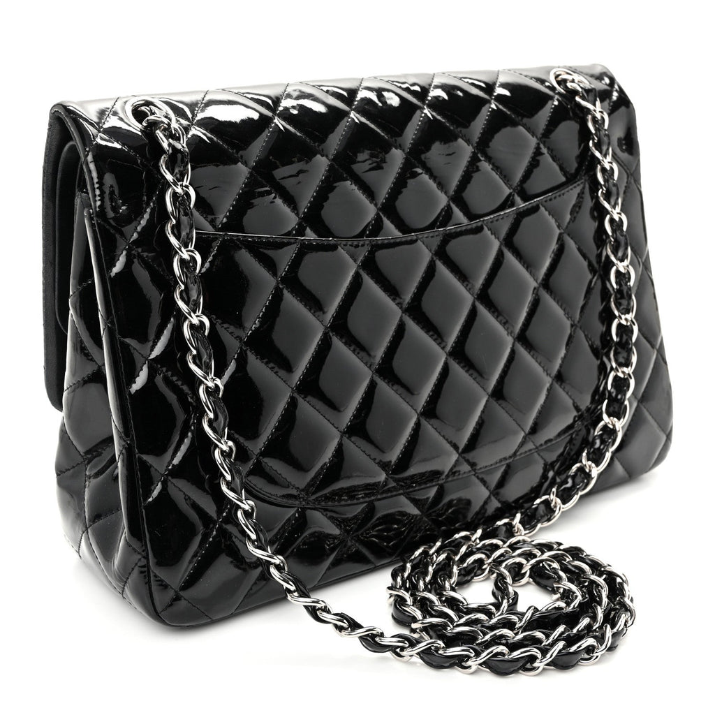 Patent Quilted Jumbo Double Flap Black