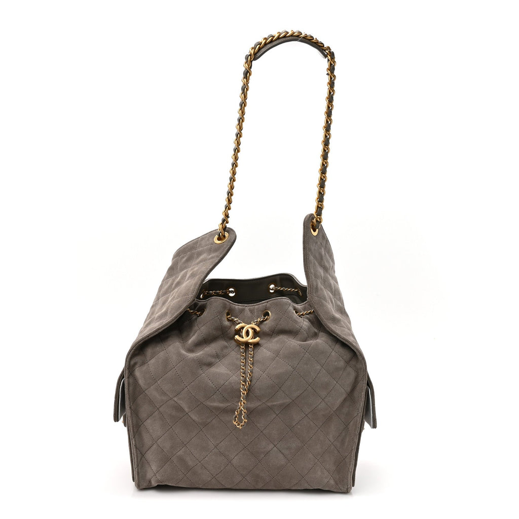 Suede Quilted Medium Chanel 25 Handbag Dark Grey