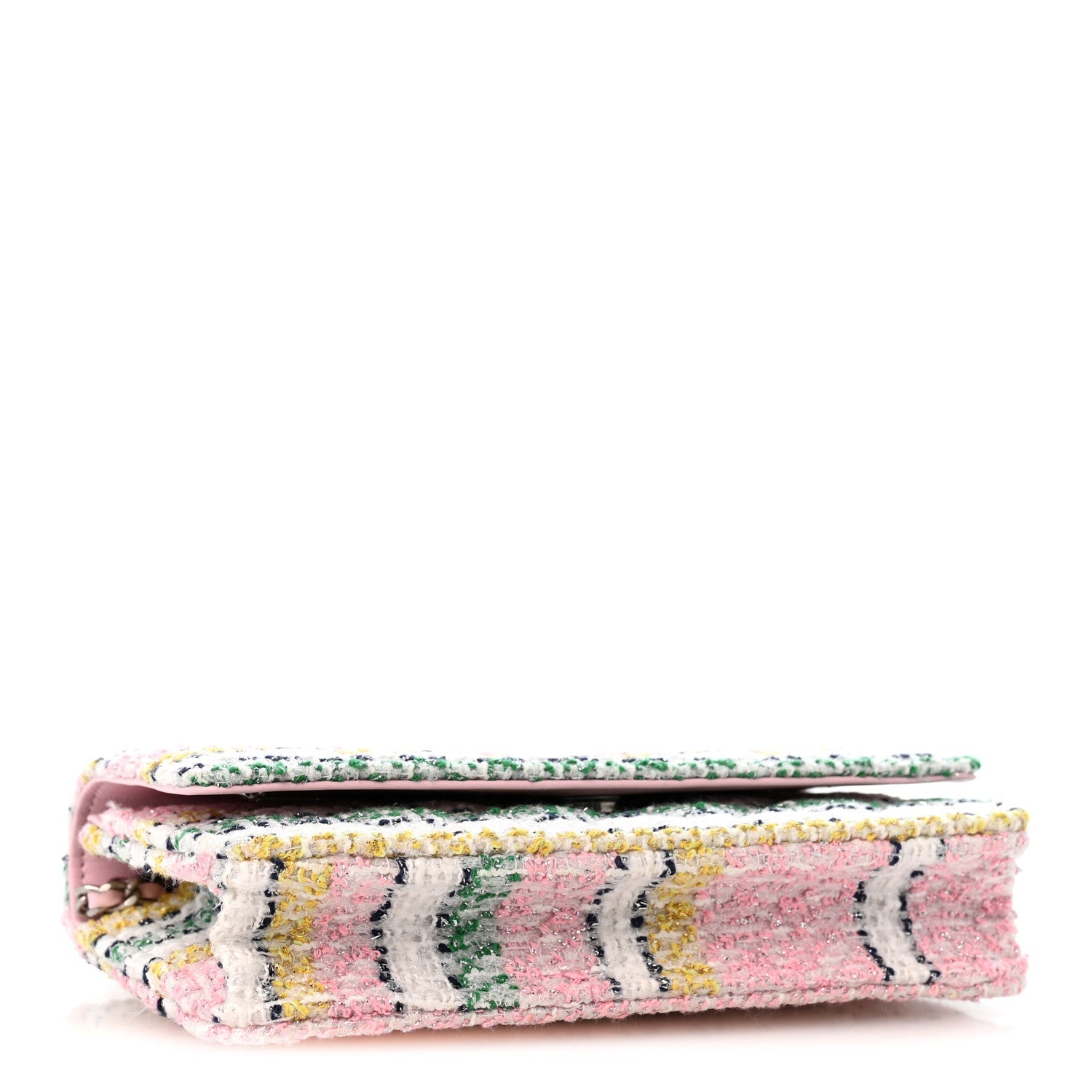 Metallic Tweed Quilted Wallet On Chain WOC White Multicolor