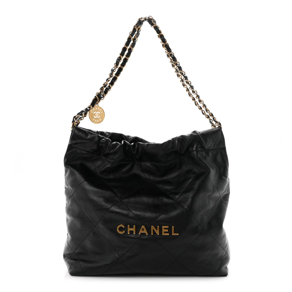Shiny Calfskin Quilted Small Chanel 22 Black