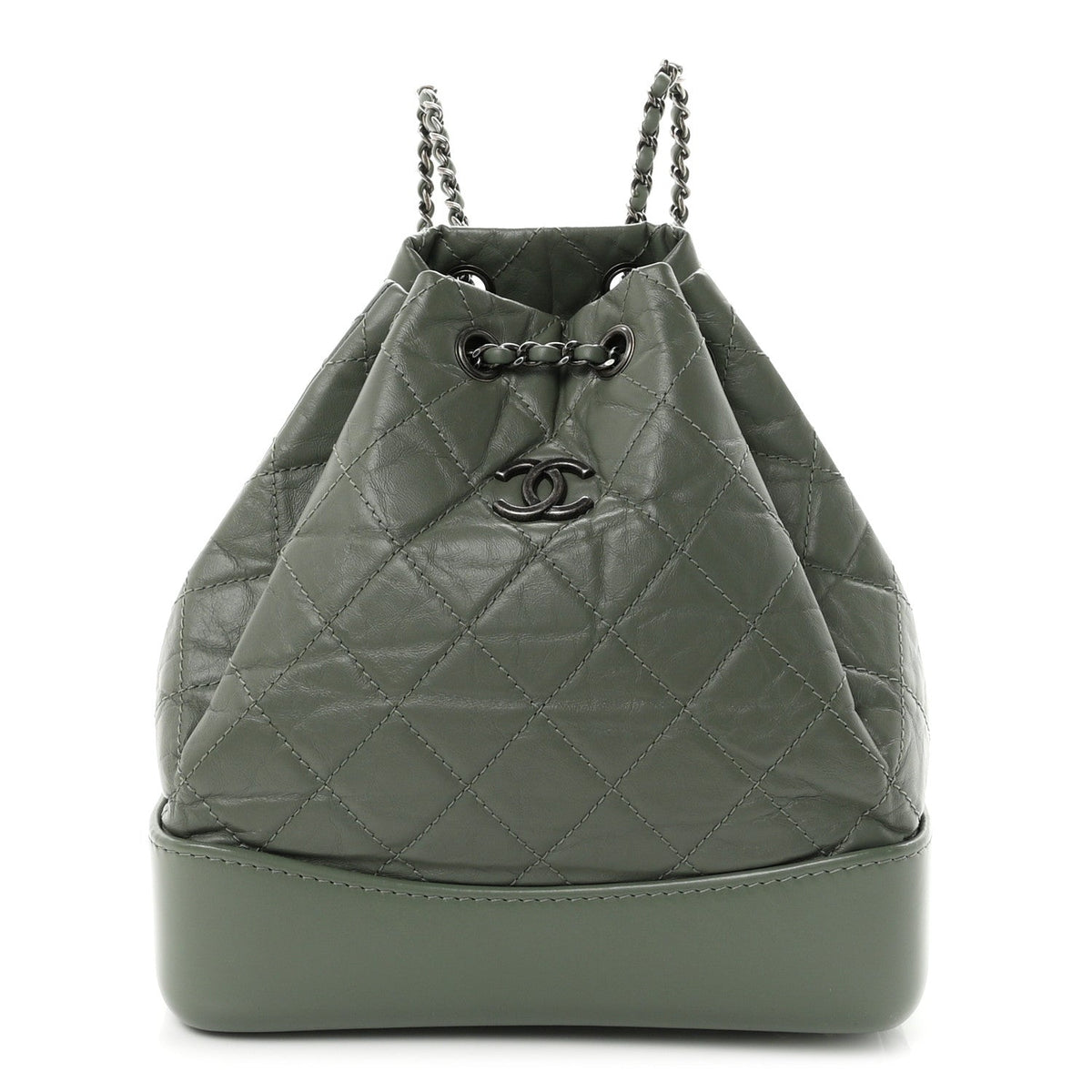 Aged Calfskin Quilted Small Gabrielle Backpack Green