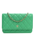 Lambskin Quilted Wallet On Chain WOC Green