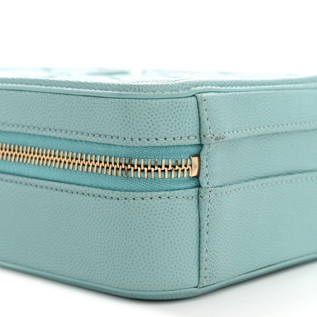 Caviar Quilted CC North South Filigree Vanity Case Light Blue