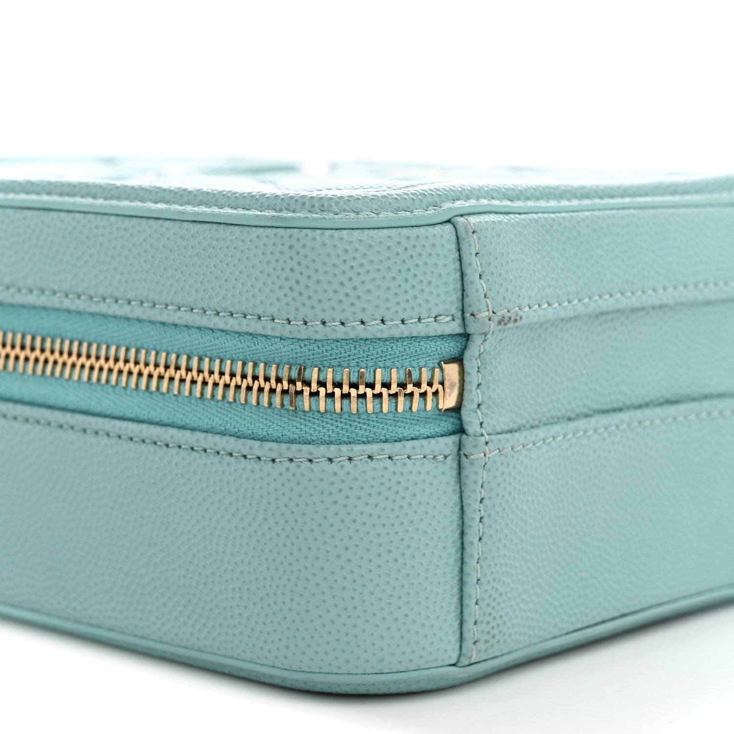 Caviar Quilted CC North South Filigree Vanity Case Light Blue