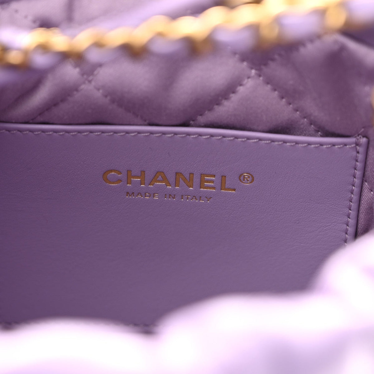 Shiny Calfskin Quilted Mini Chanel 22 Light Purple
