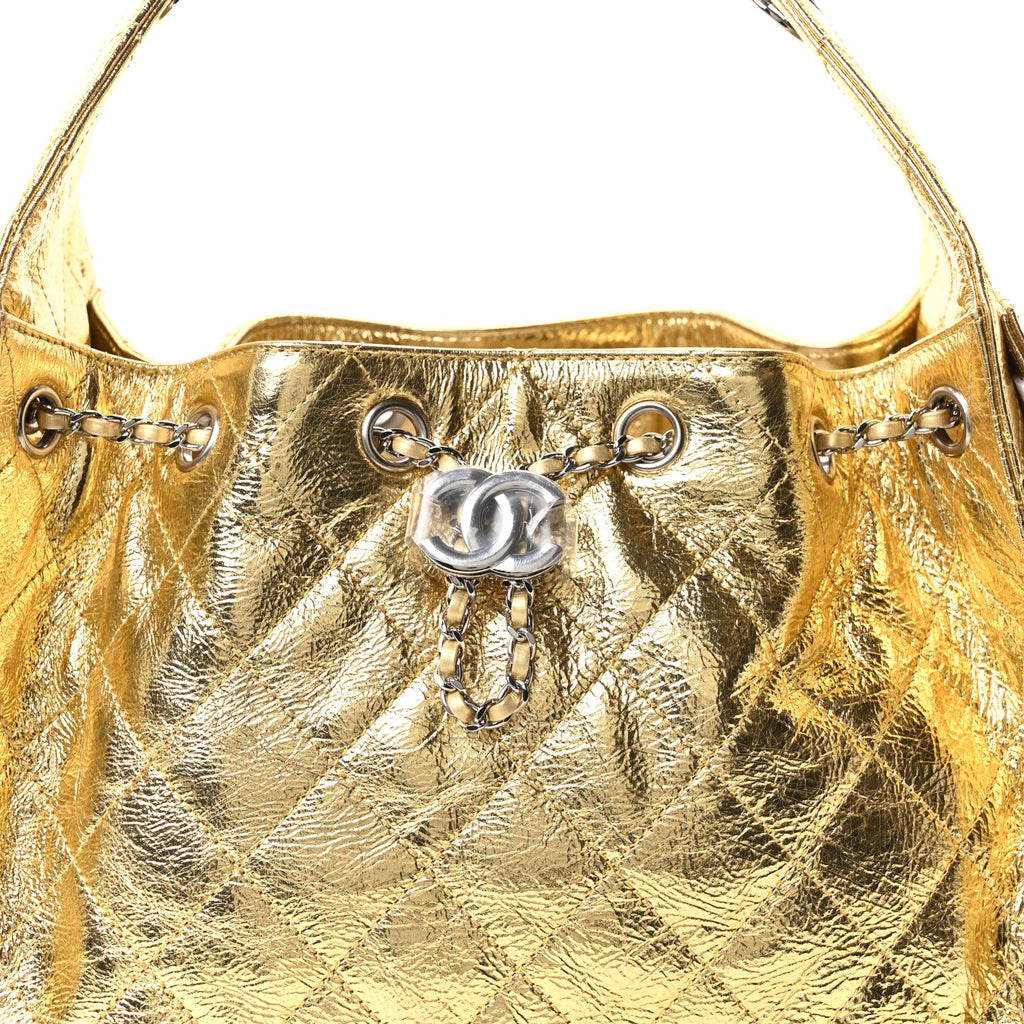 Metallic Aged Calfskin Quilted Small Chanel 25 Handbag Gold