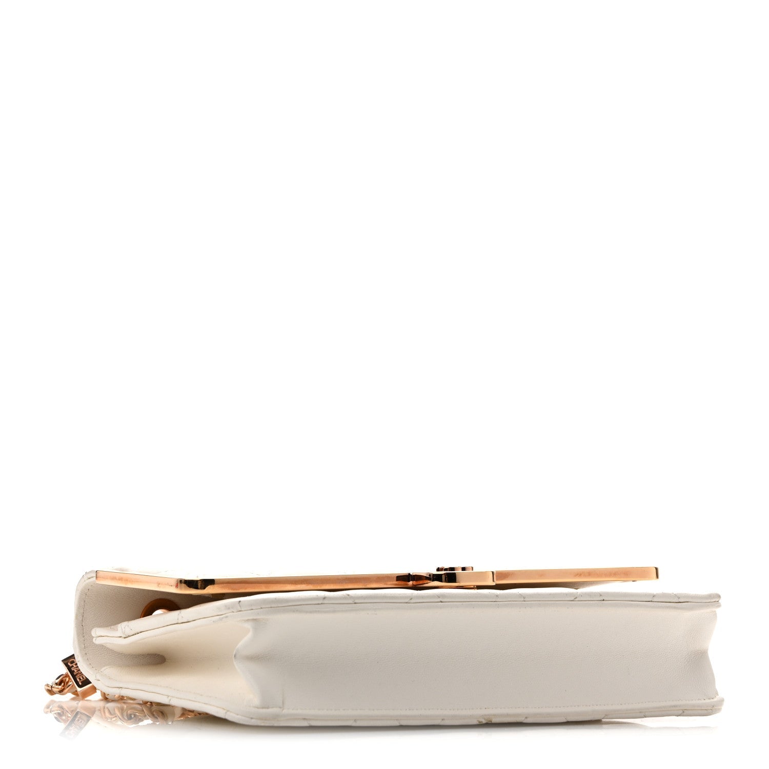 Lambskin Quilted Frame Wallet On Chain WOC White