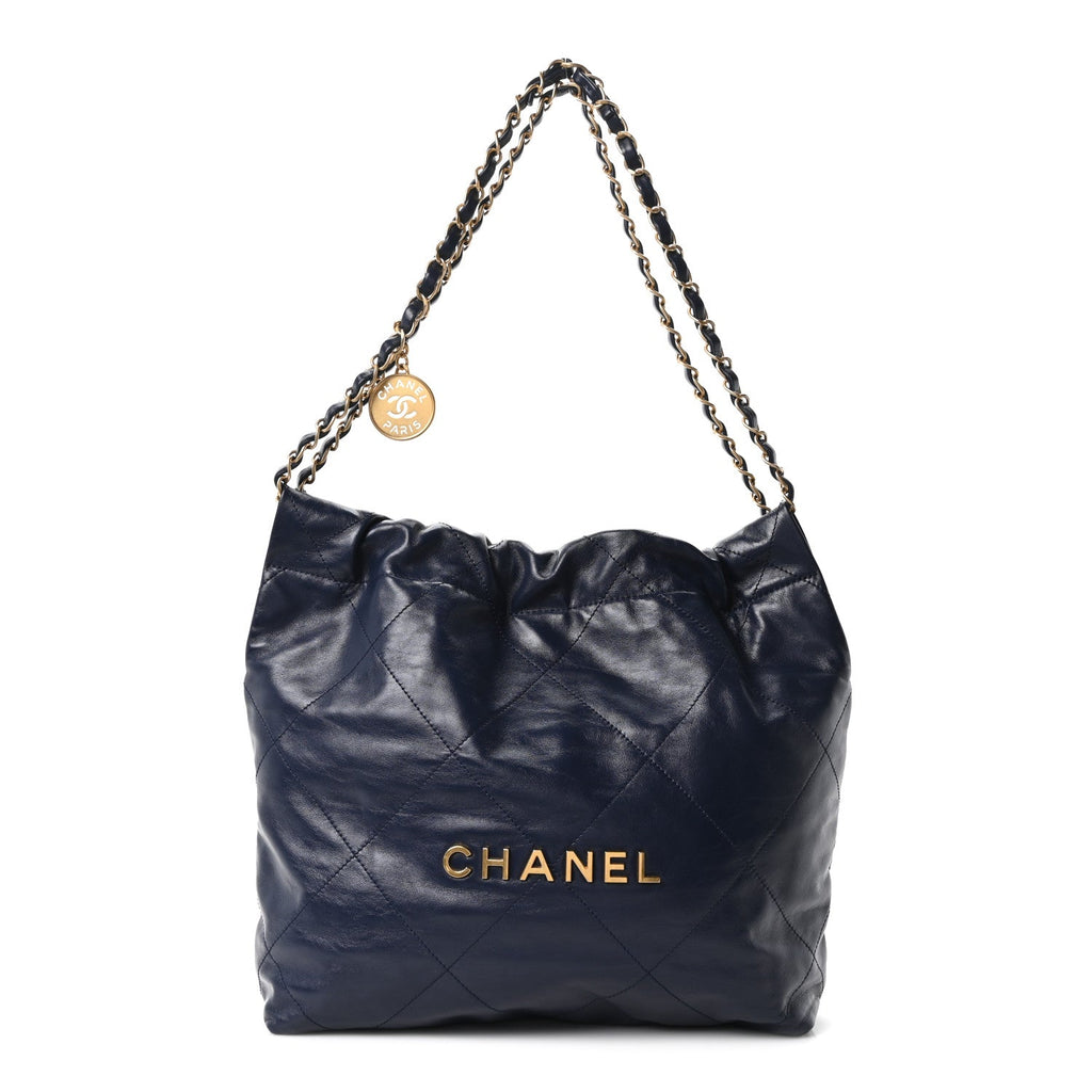 Shiny Calfskin Quilted Small Chanel 22 Navy