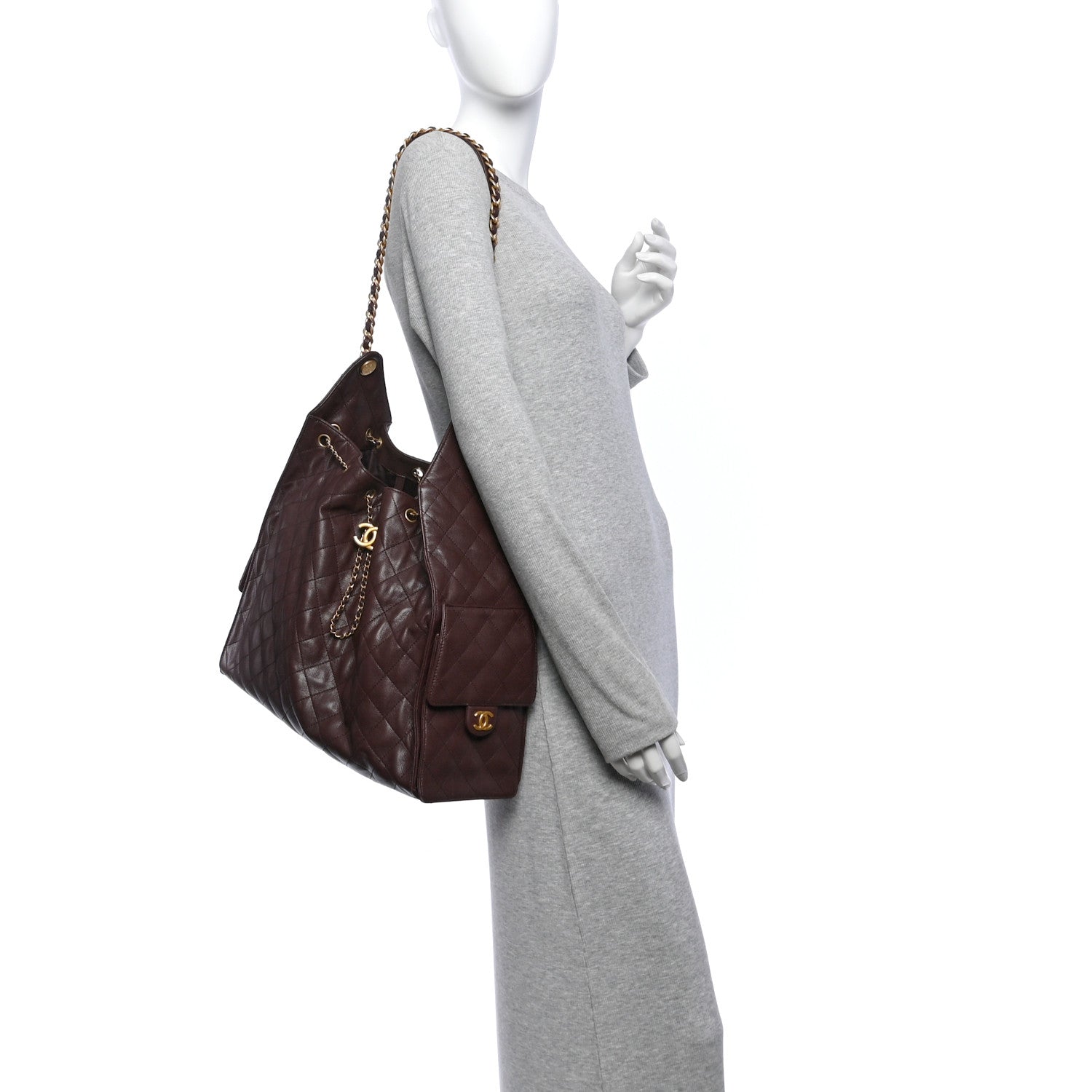 Caviar Quilted Large Chanel 25 Handbag Dark Brown