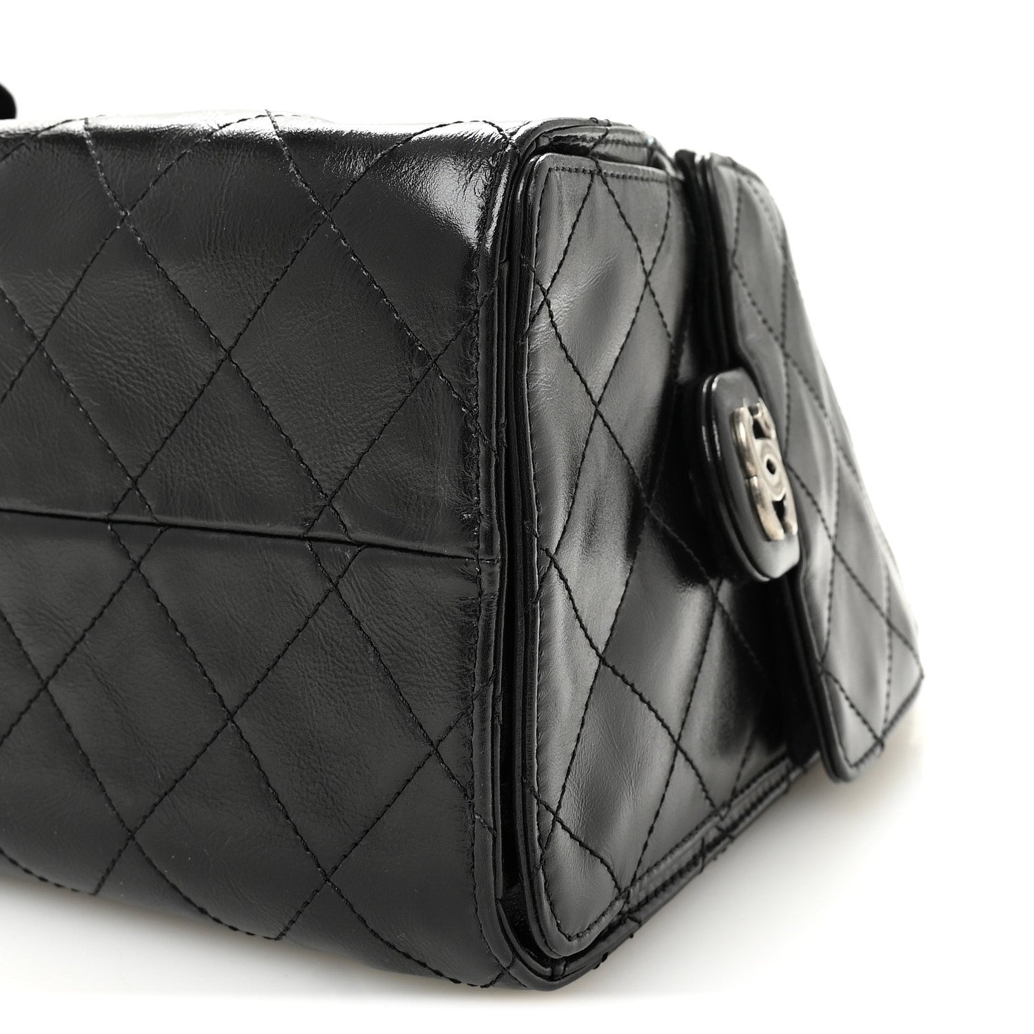 Shiny Crumpled Calfskin Quilted Small Chanel 25 Handbag Black