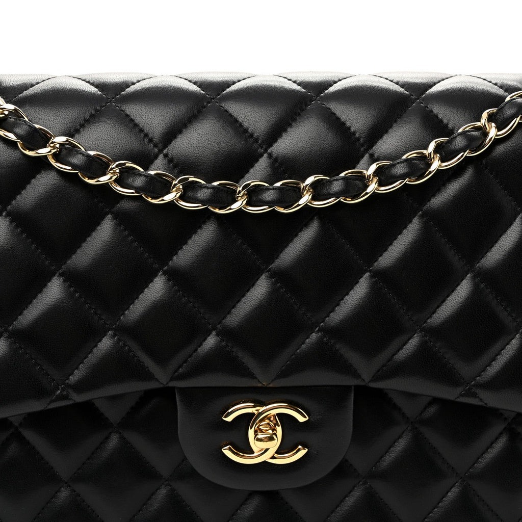 Lambskin Quilted Jumbo Double Flap Black
