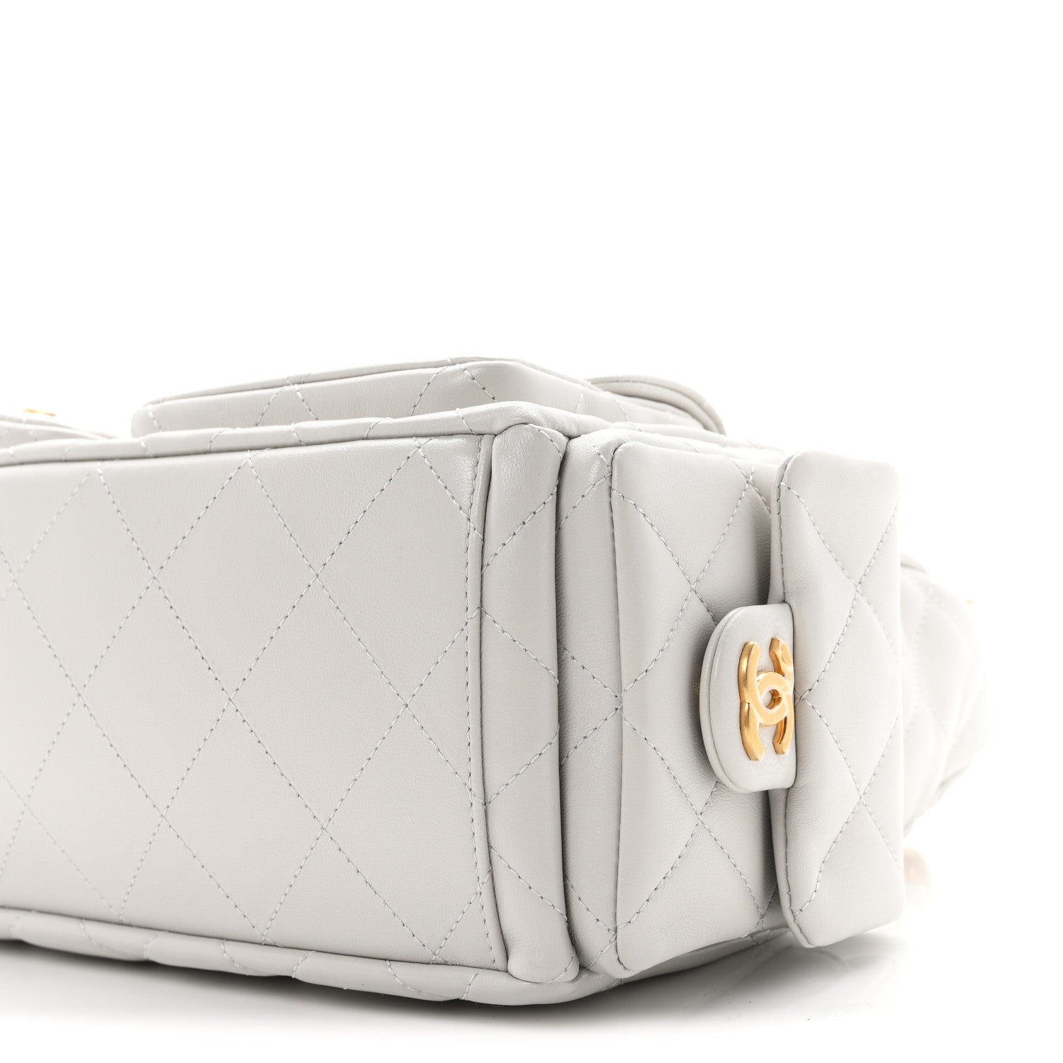 Shiny Lambskin Quilted Large Trendy Pockets Hobo Light Grey
