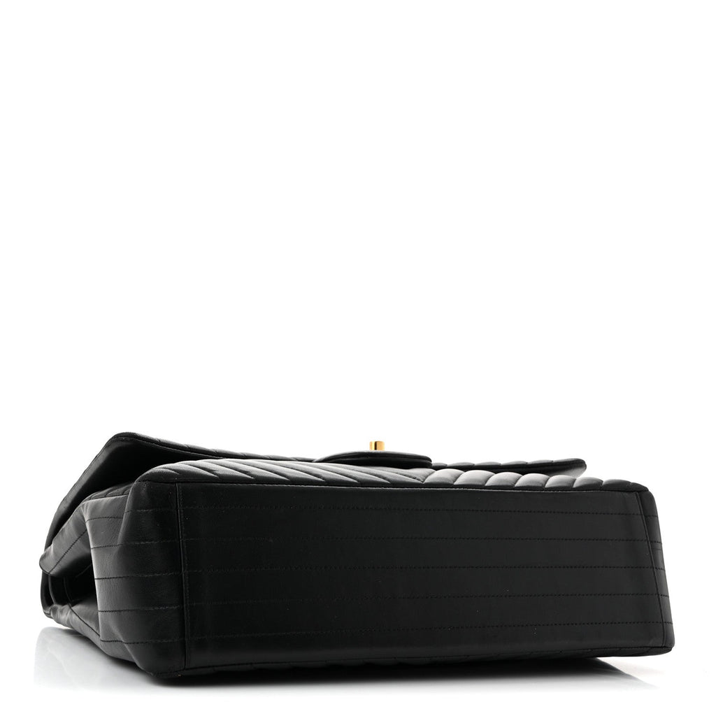 Lambskin Chevron Quilted Maxi Double Flap Black