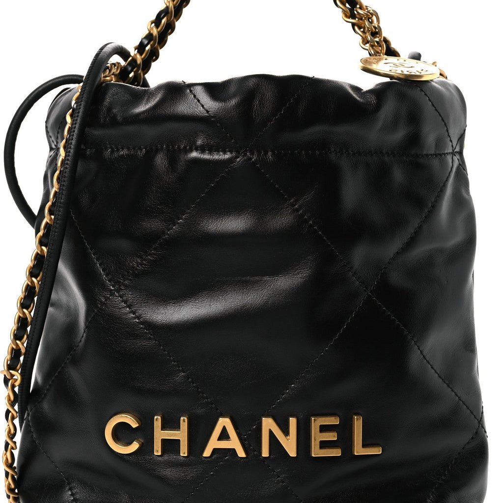 Shiny Calfskin Quilted Mini Chanel 22 Black