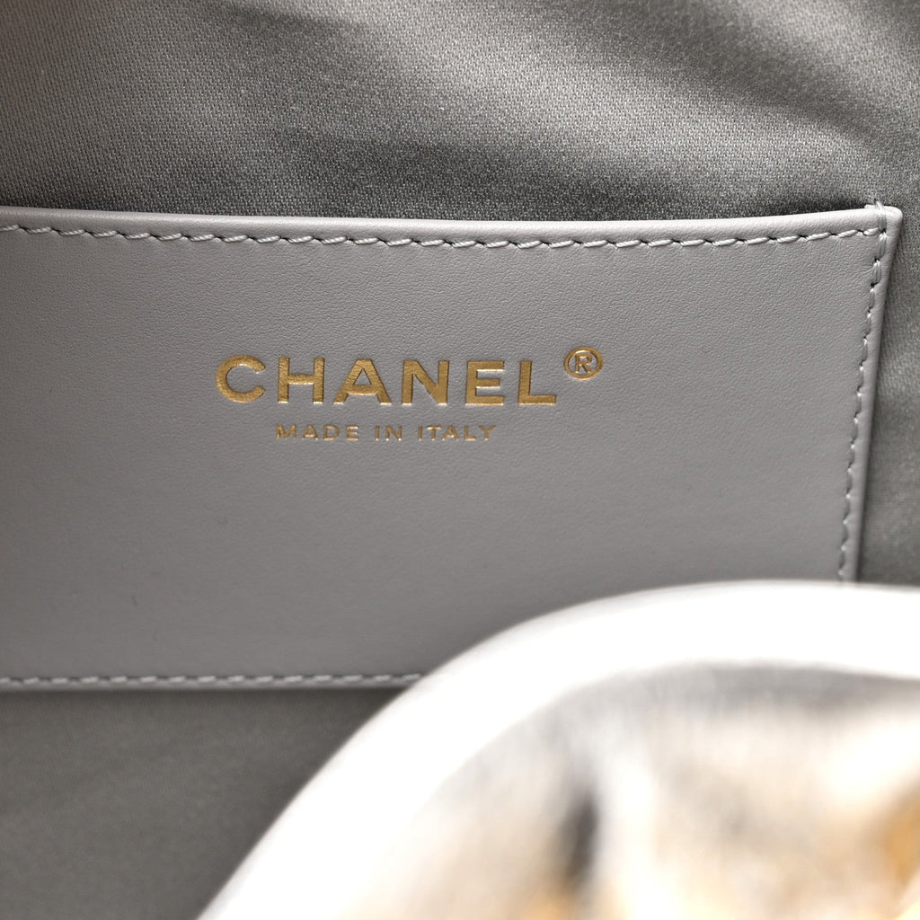 Metallic Crumpled Calfskin Quilted Small Chanel 25 Handbag Silvery