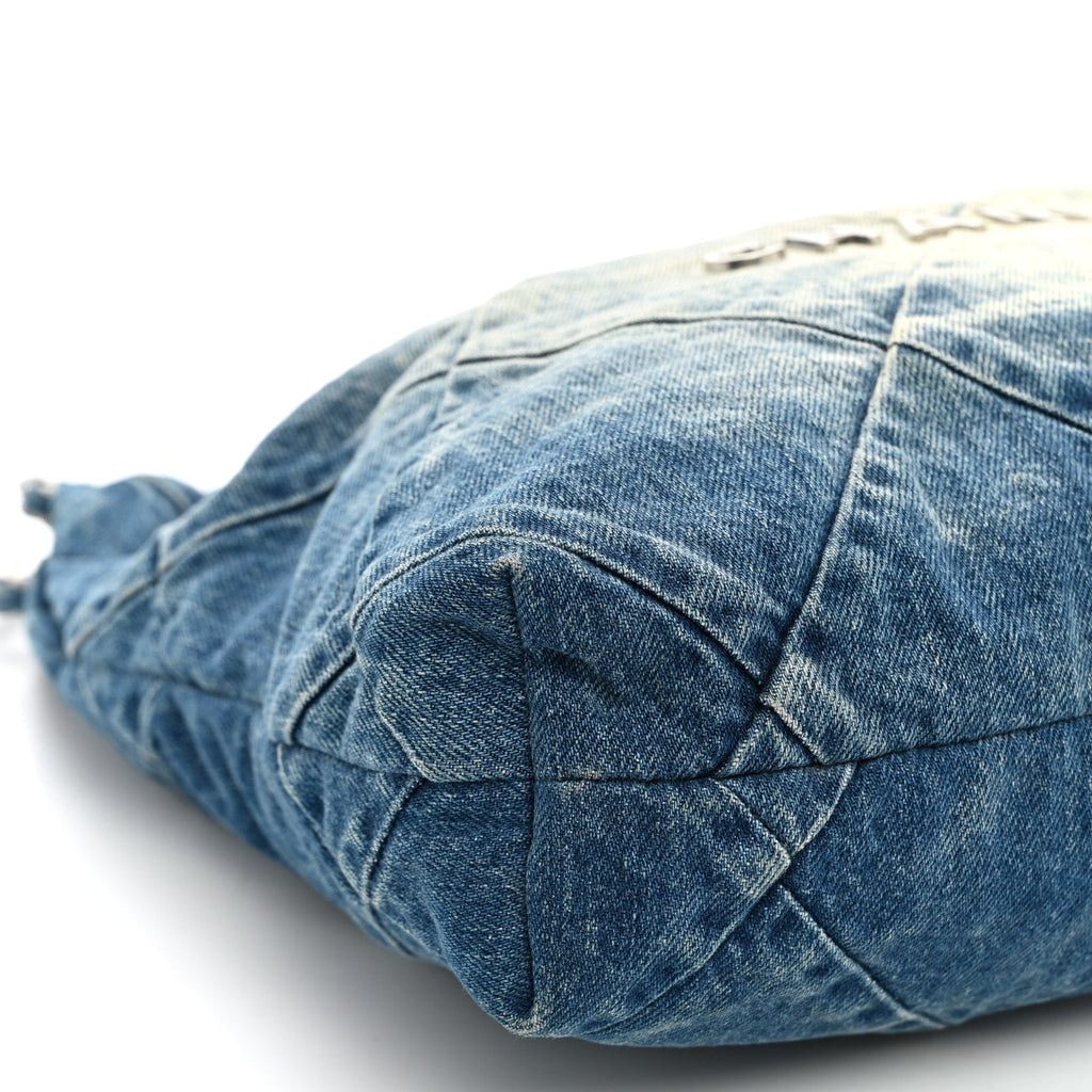 Denim Quilted Small Chanel 22 Blue