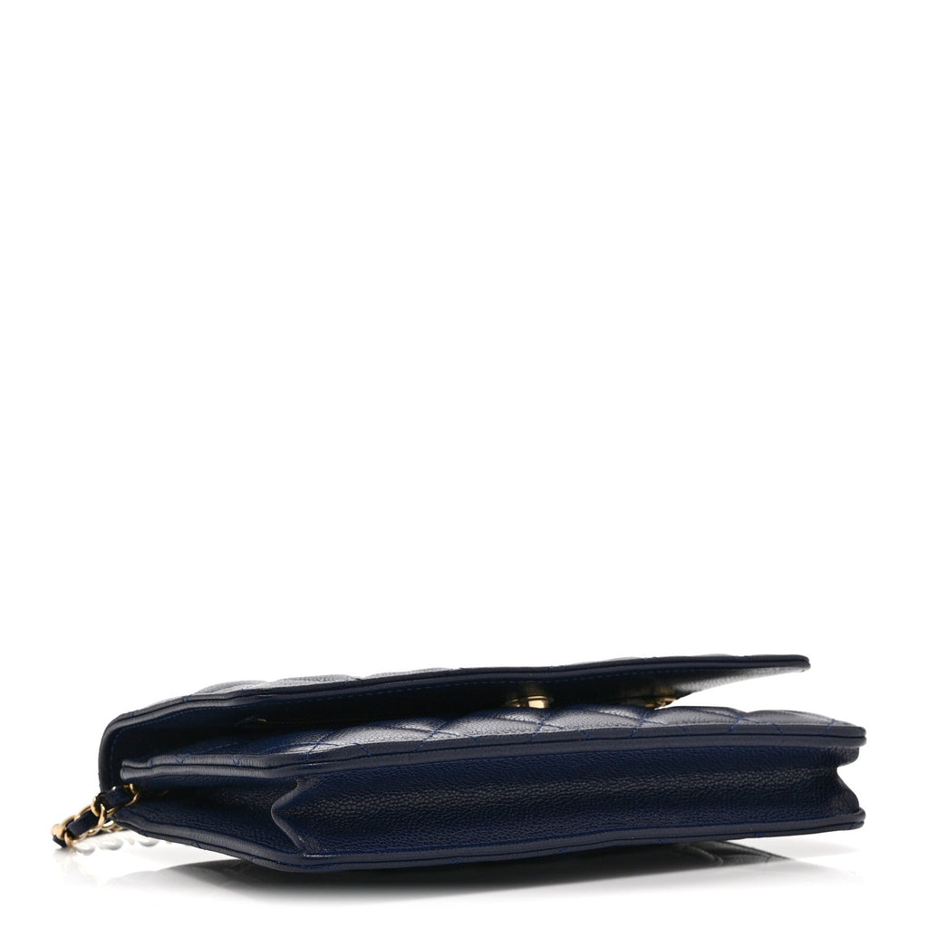 Caviar Quilted Wallet on Chain WOC Navy Blue