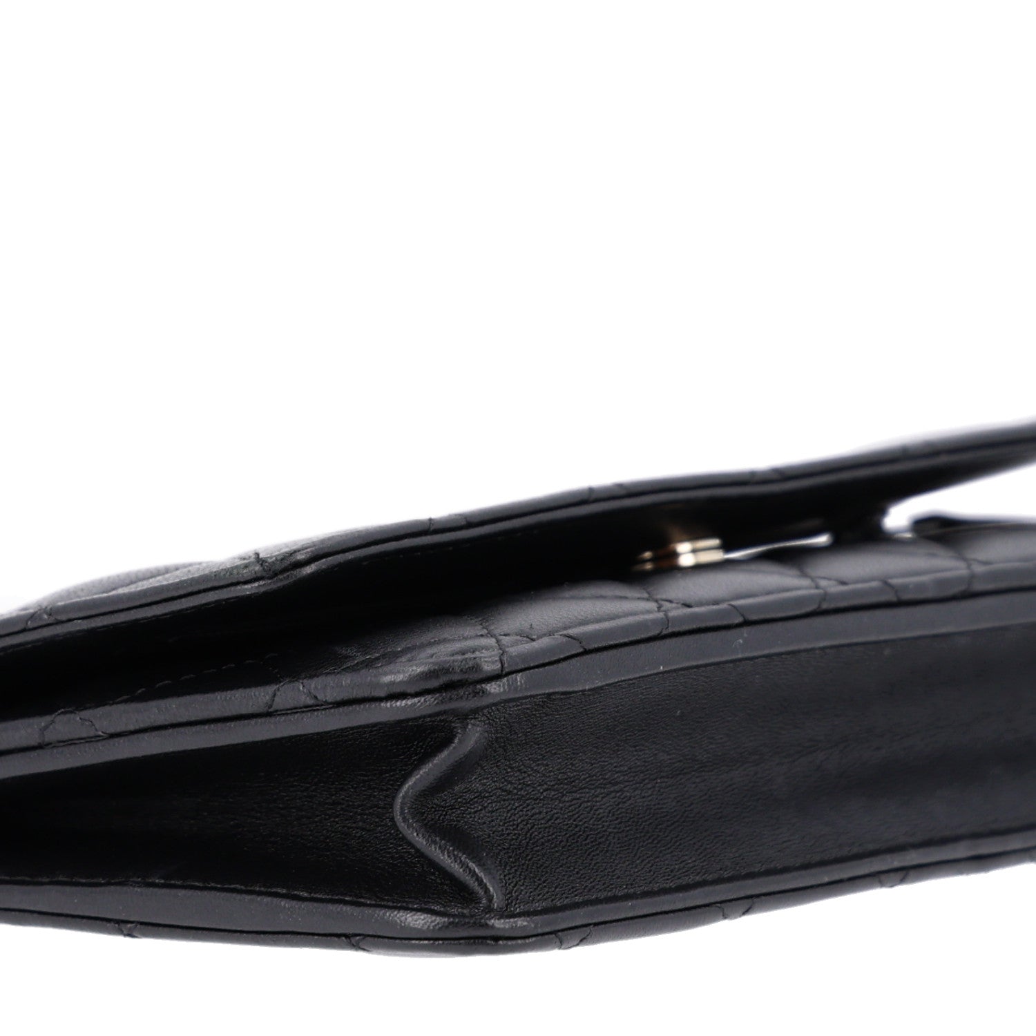 Lambskin Quilted Pearl Wallet On Chain WOC Black