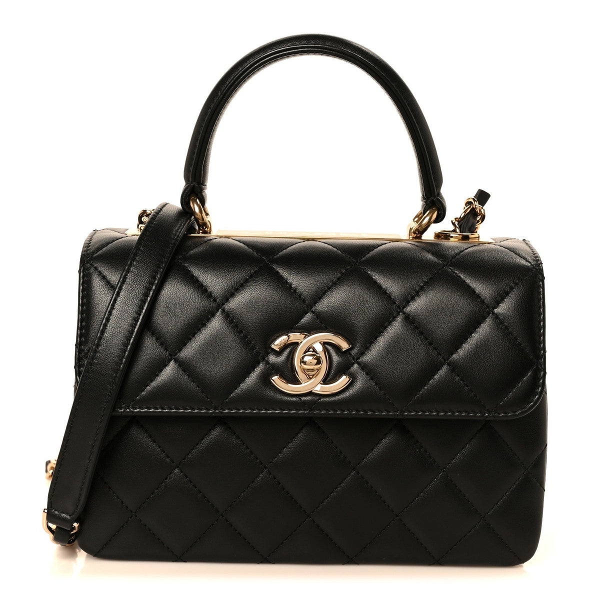 Lambskin Quilted Mini Trendy CC Dual Handle Flap Bag Black