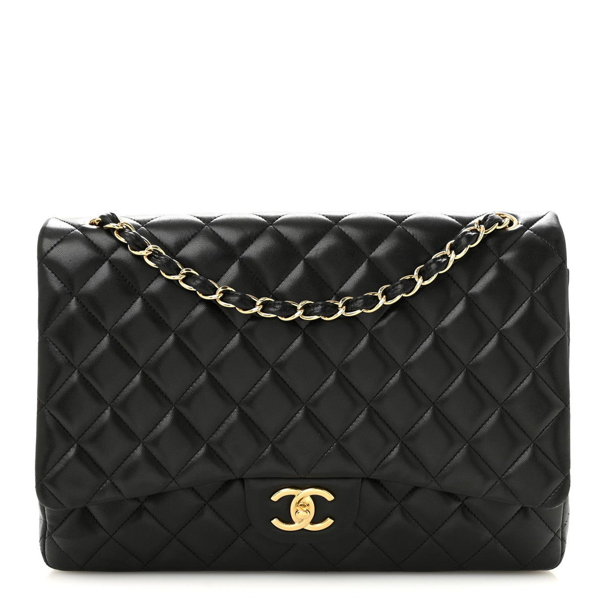 Lambskin Quilted Maxi Double Flap Black