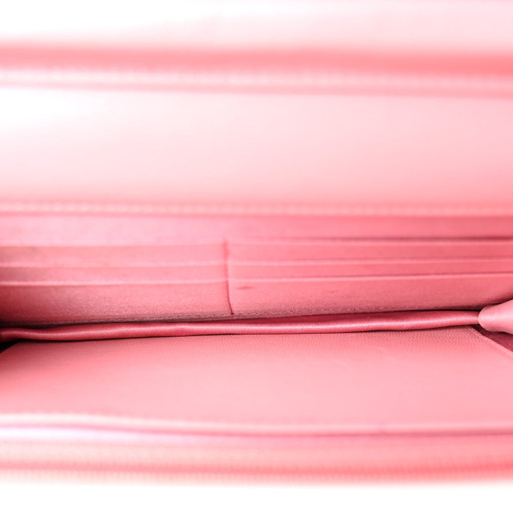 Lambskin Camellia Embossed Wallet on Chain WOC Pink