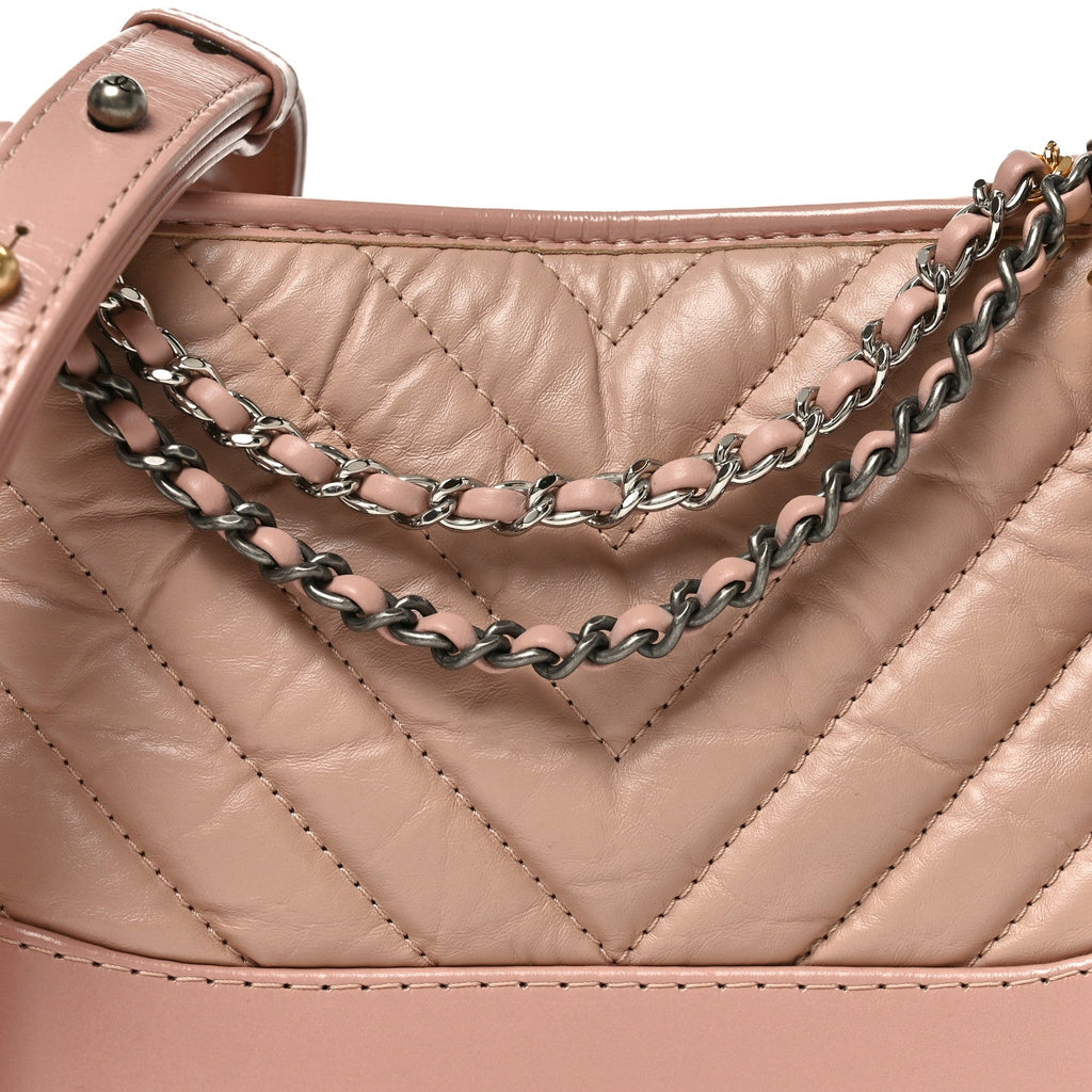 Aged Calfskin Chevron Quilted Small Gabrielle Hobo Pink