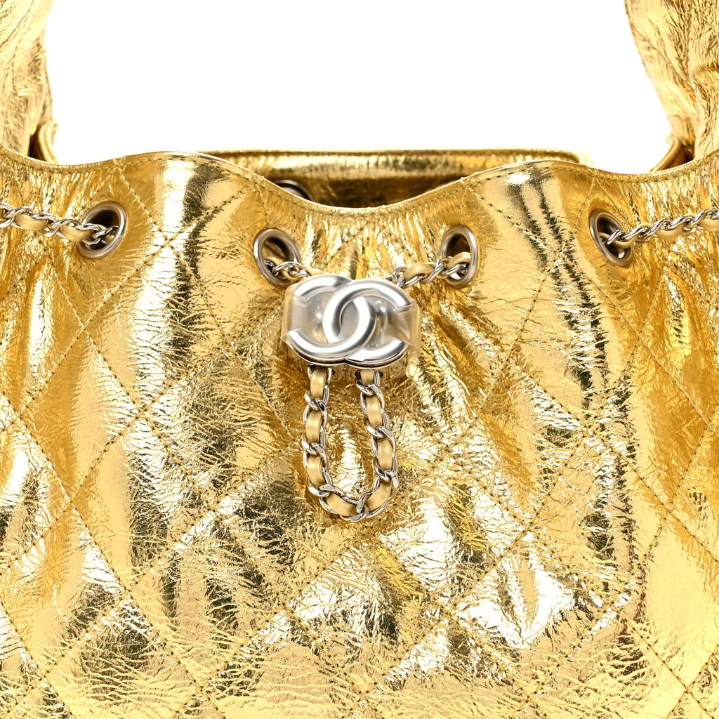 Metallic Aged Calfskin Quilted Small Chanel 25 Handbag Gold