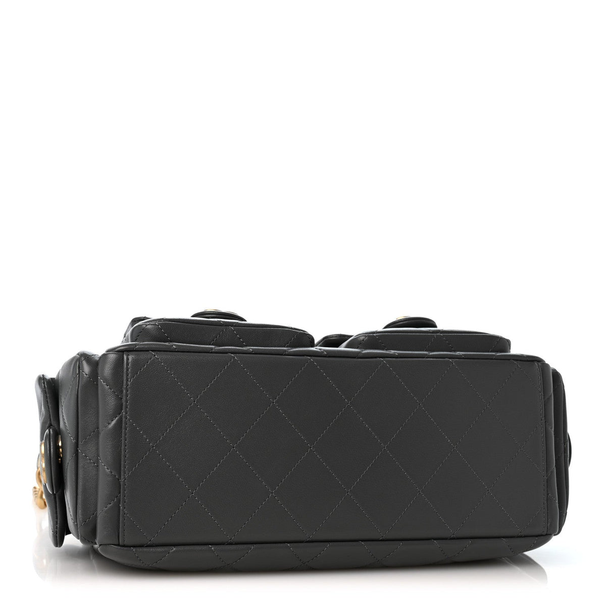Shiny Lambskin Quilted Trendy Pockets Hobo Dark Grey
