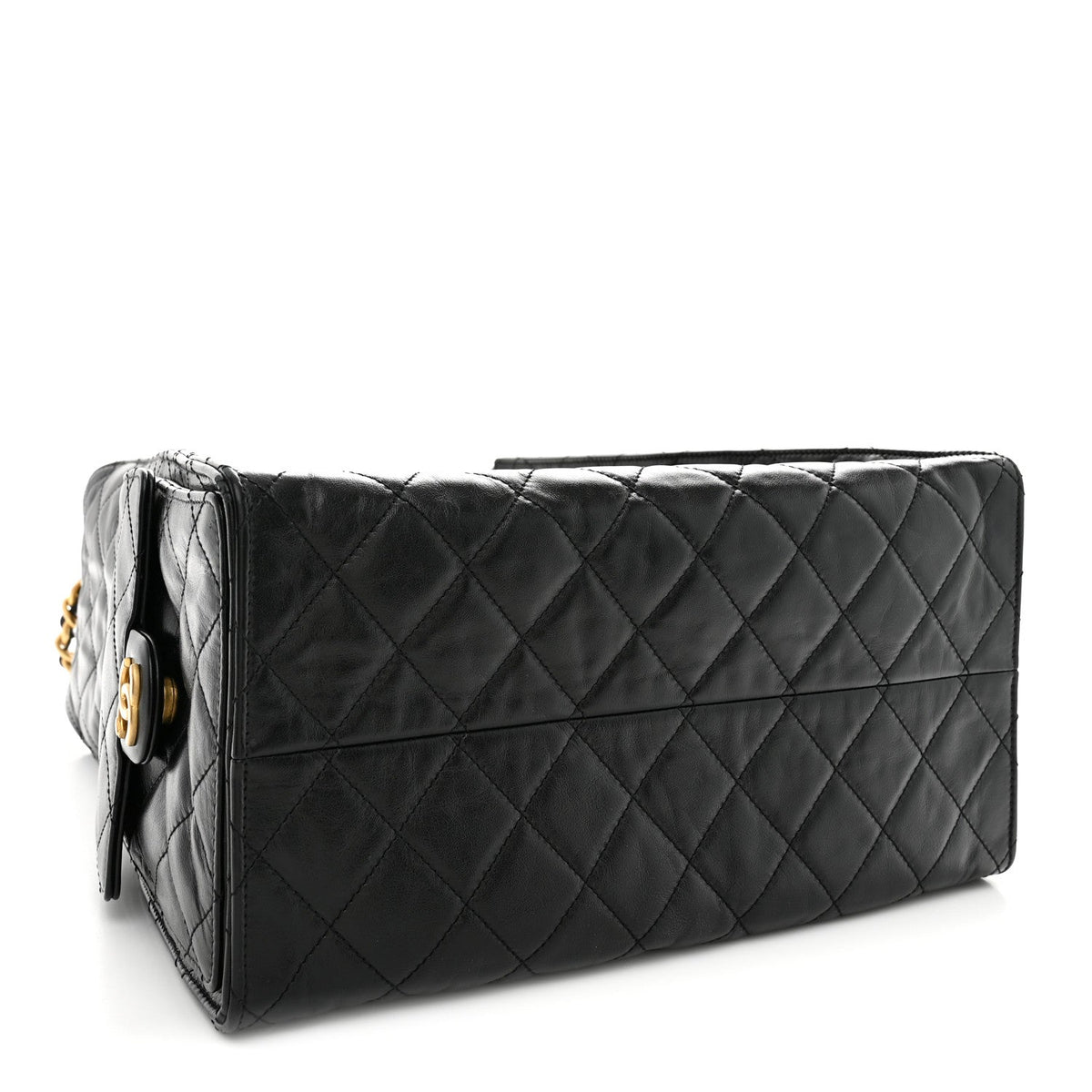 Shiny Crumpled Calfskin Quilted Medium Chanel 25 Handbag Black