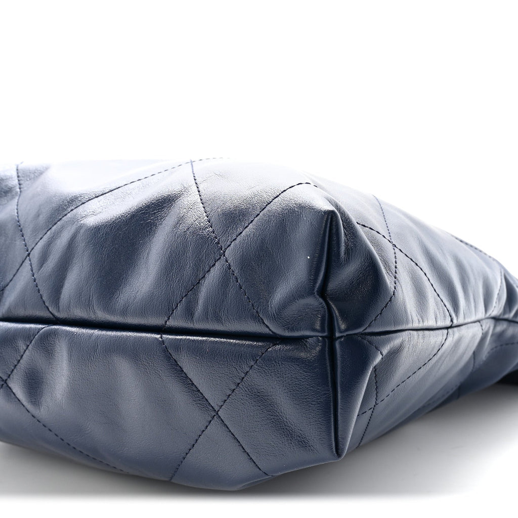 Shiny Calfskin Quilted Small Chanel 22 Navy