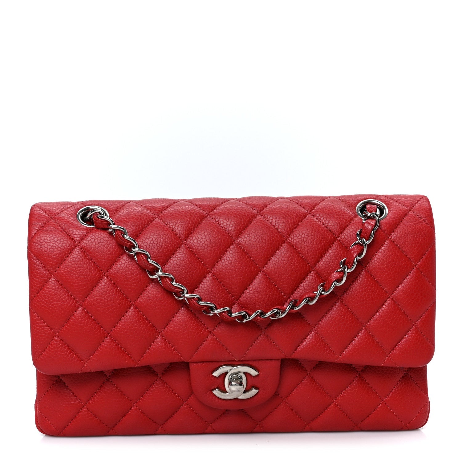 Caviar Quilted Medium Double Flap Red