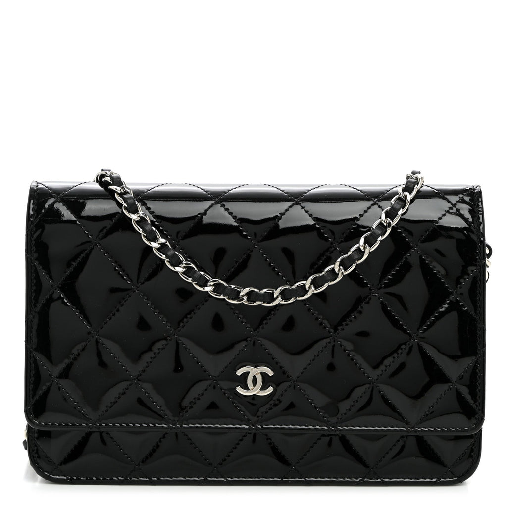 Patent Quilted Wallet On Chain WOC Black