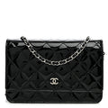 Patent Quilted Wallet On Chain WOC Black