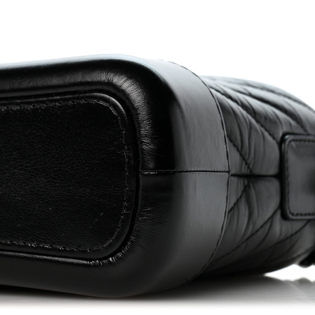 Aged Calfskin Chevron Quilted Small Gabrielle Hobo Black