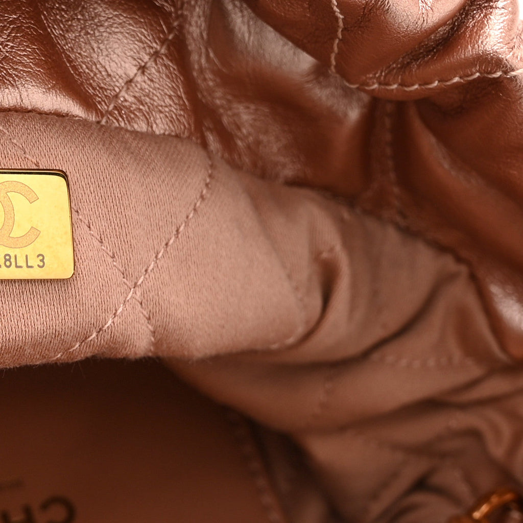 Metallic Calfskin Quilted Mini Chanel 22 Copper