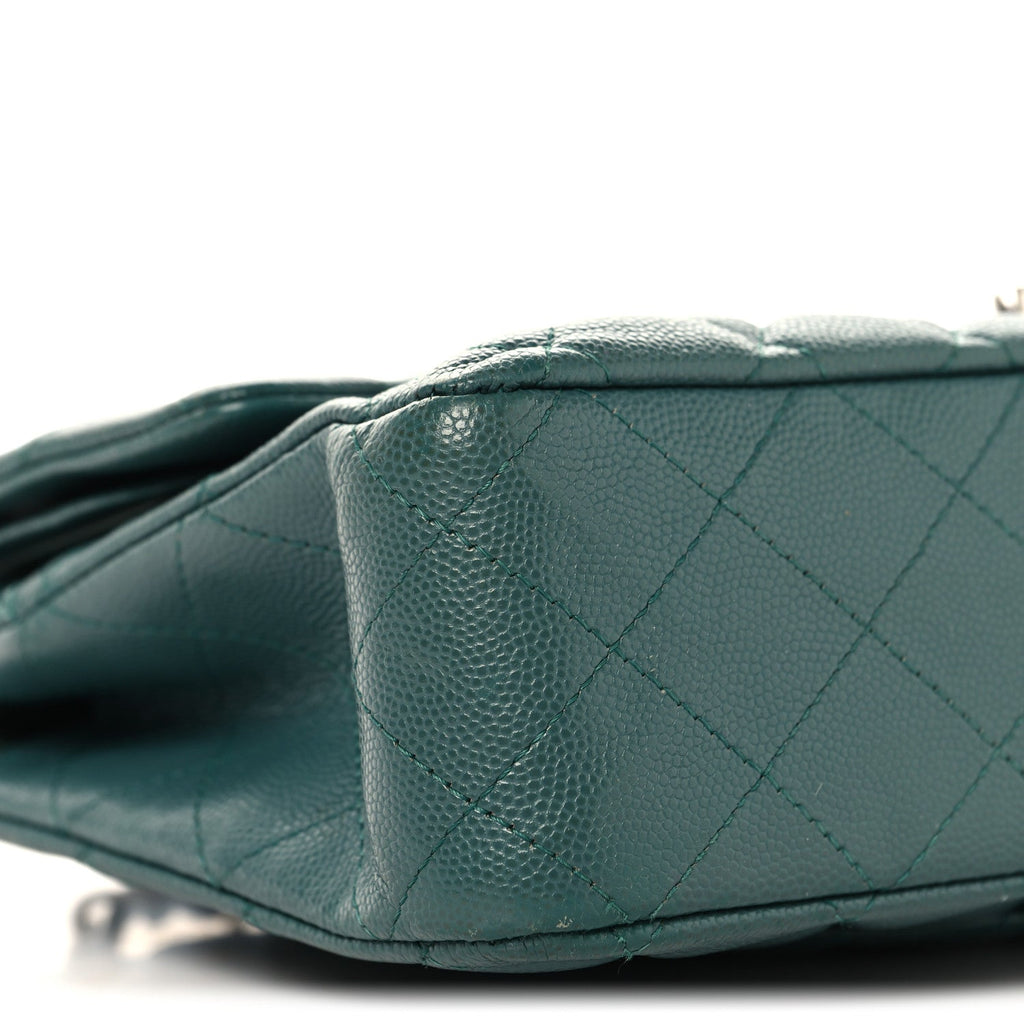 Caviar Quilted Medium Double Flap Green