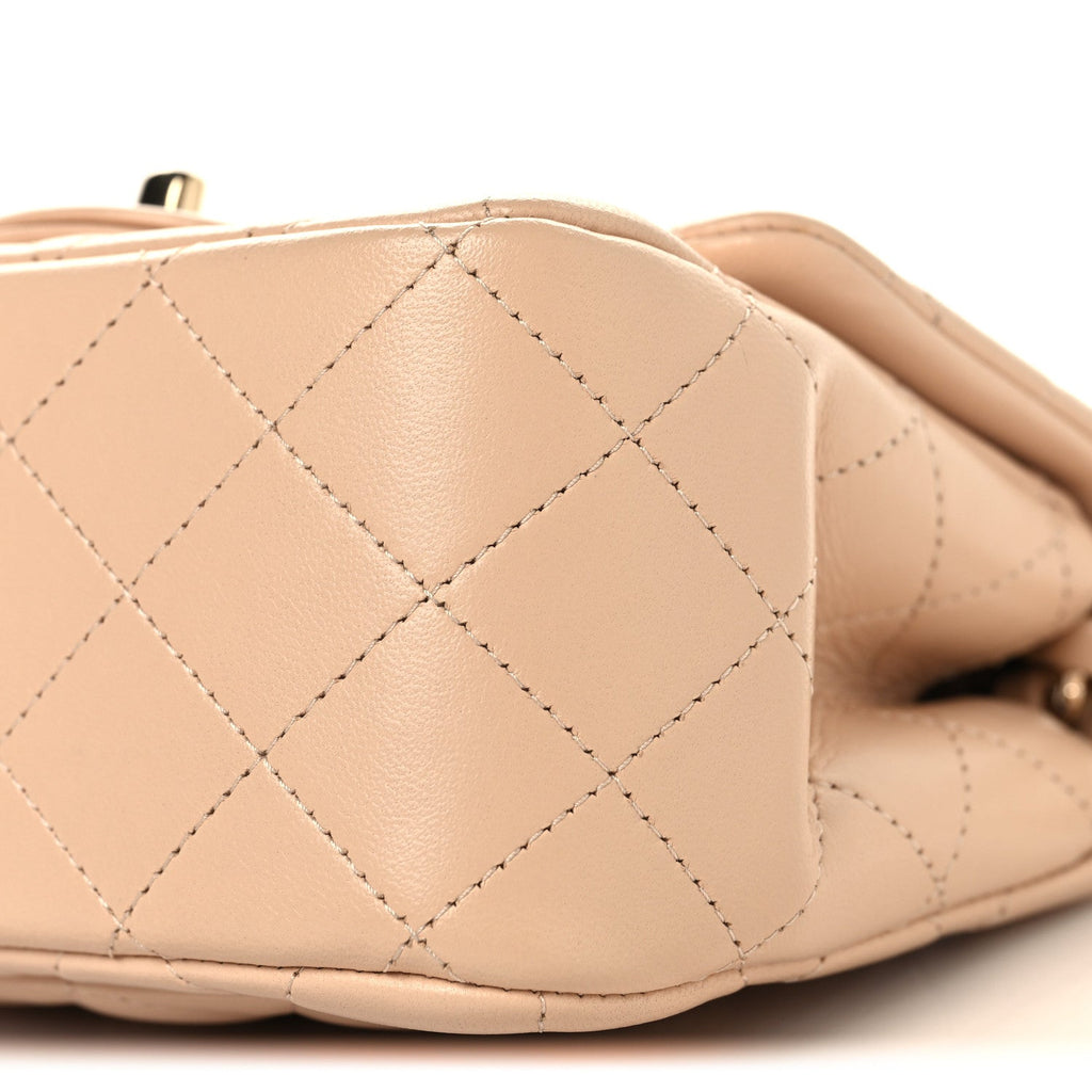 Lambskin Quilted Mini Square Flap Beige