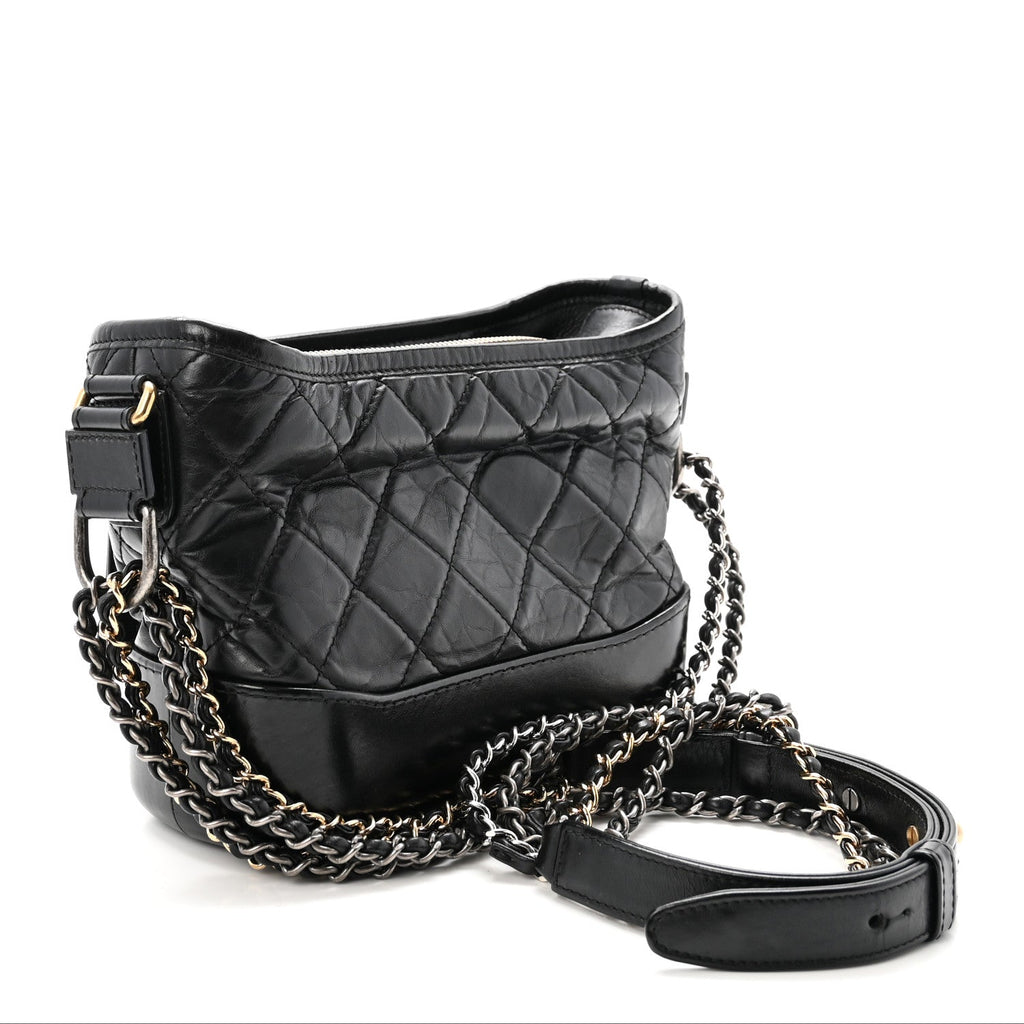 Aged Calfskin Quilted Charms Small Gabrielle Hobo Black