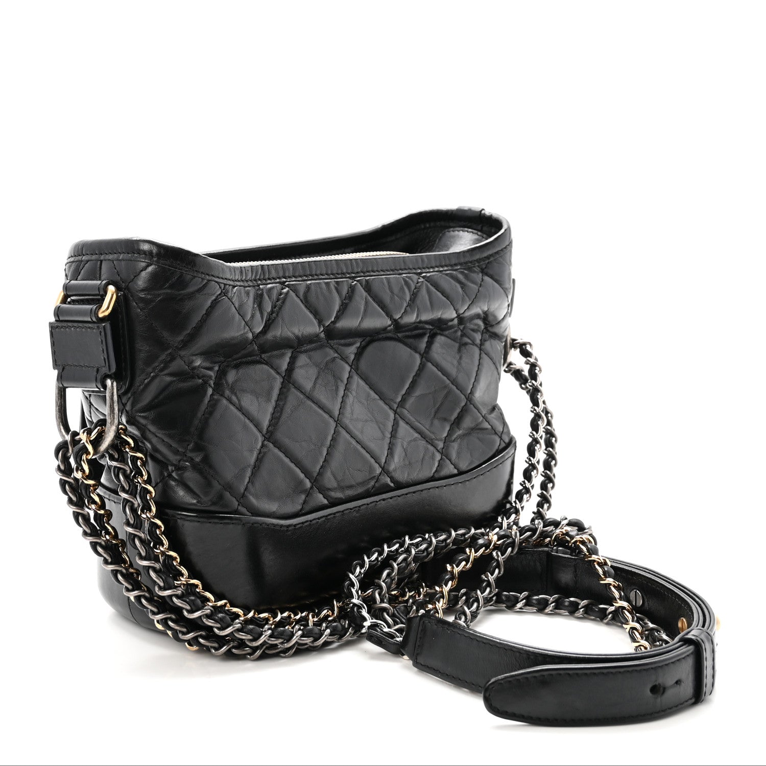 Aged Calfskin Quilted Charms Small Gabrielle Hobo Black