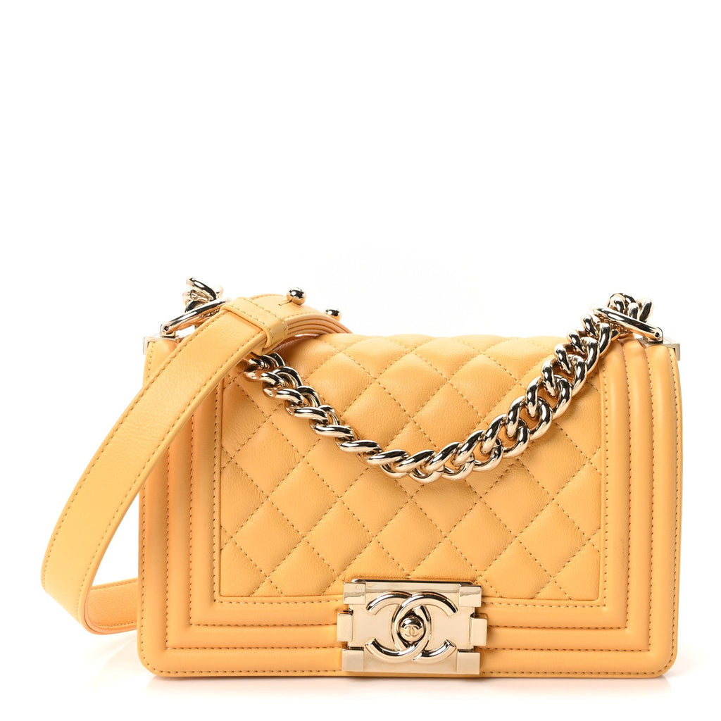Calfskin Quilted Small Boy Flap Yellow