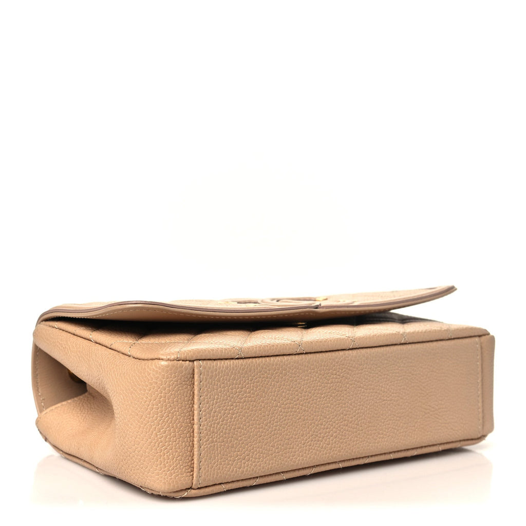 Caviar Quilted Small CC Filigree Flap Beige