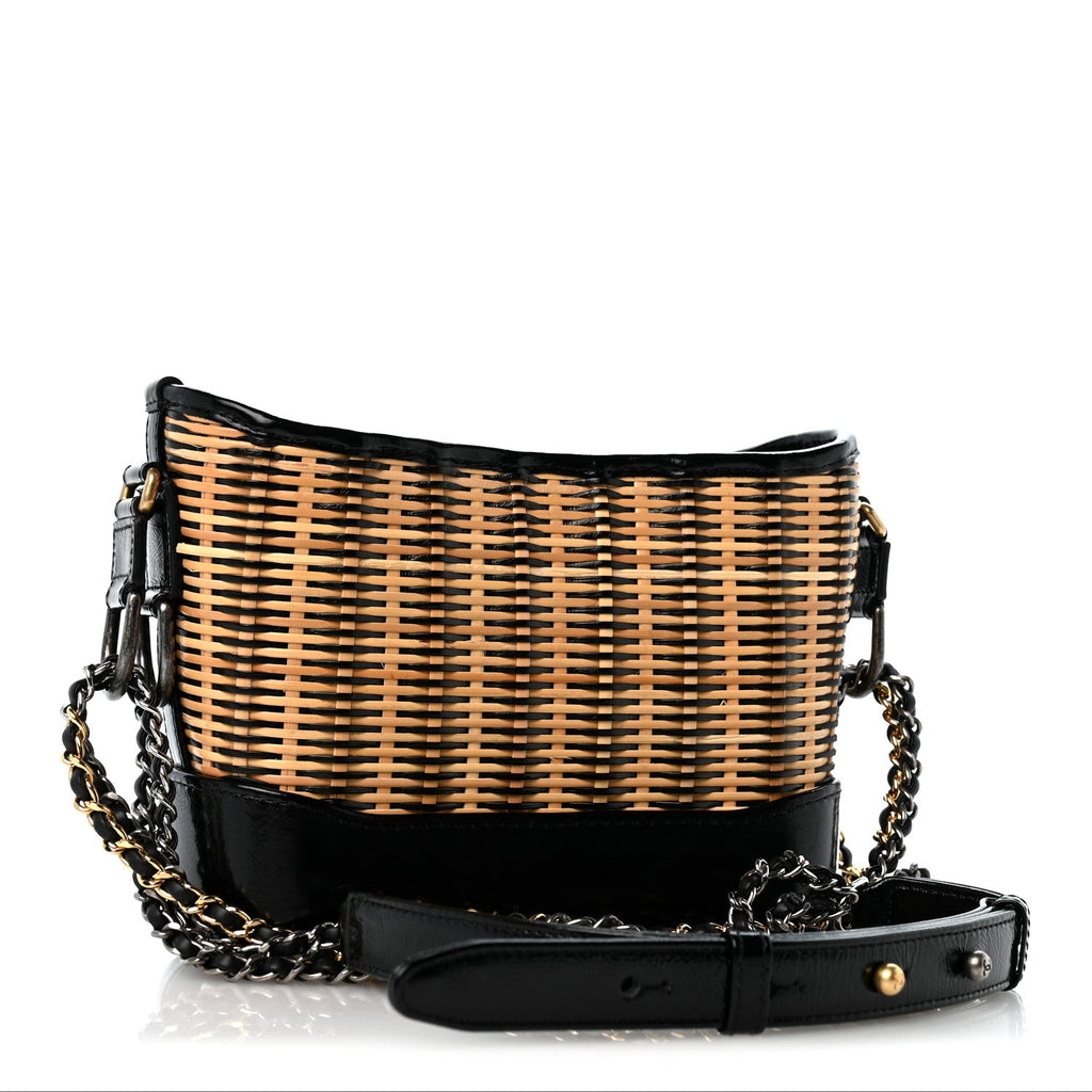 Rattan Calfskin Small Gabrielle Hobo Beige Black