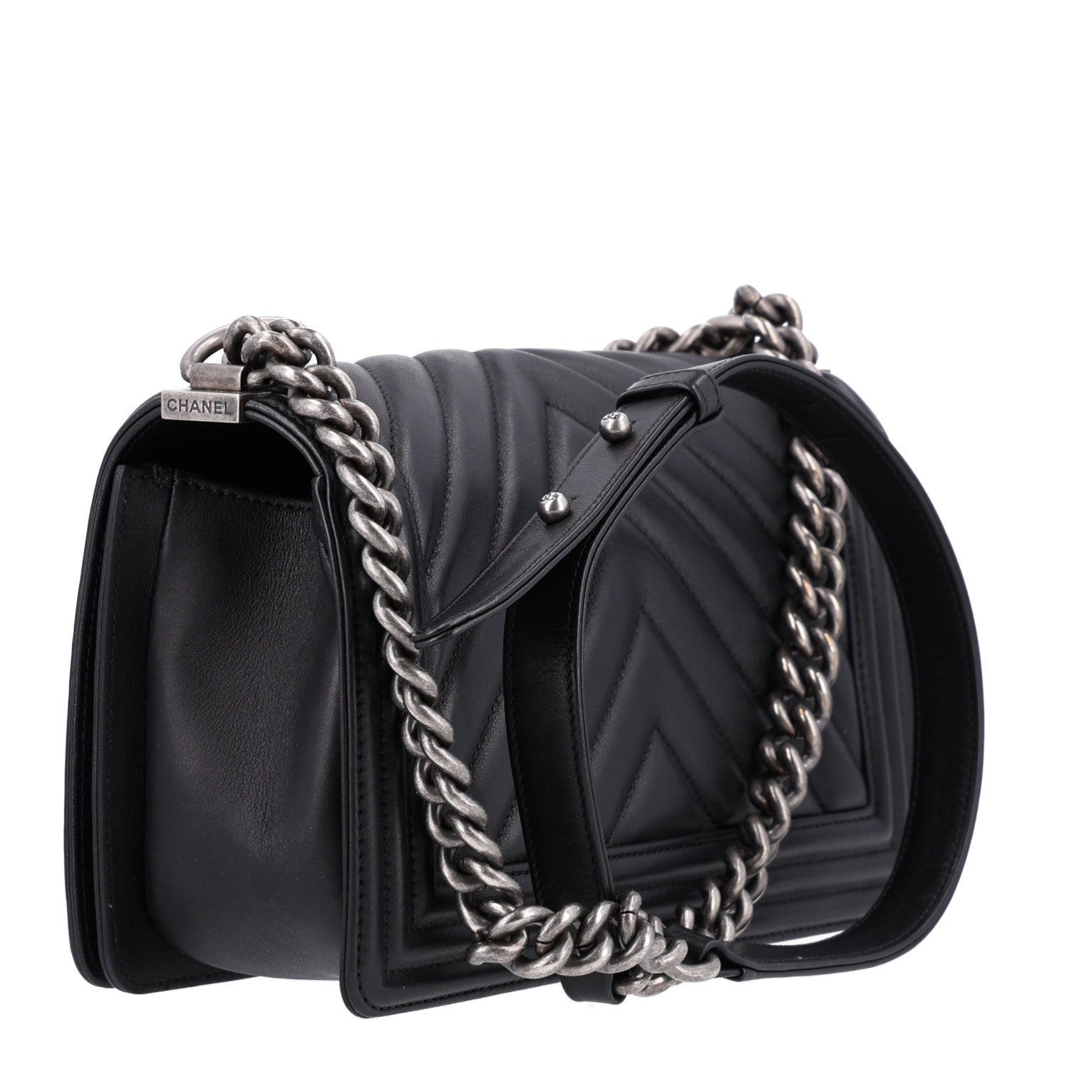 Lambskin Chevron Quilted Medium Boy Flap Black