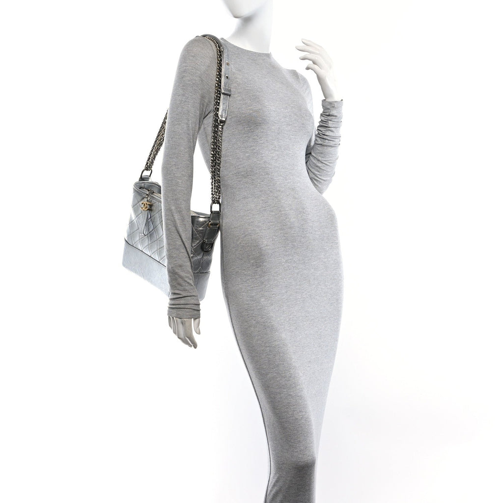 Metallic Lambskin Calfskin Quilted Medium Gabrielle Hobo Silver