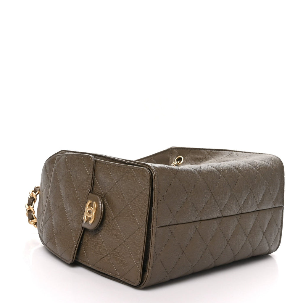 Caviar Quilted Small Chanel 25 Handbag Dark Khaki