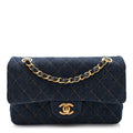 Denim Quilted Small Double Flap Dark Blue Orange