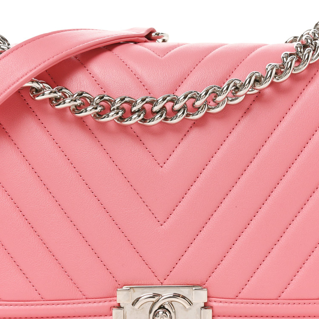 Calfskin Chevron Quilted New Medium Boy Flap Pink
