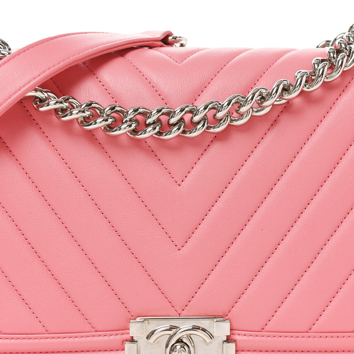 Calfskin Chevron Quilted New Medium Boy Flap Pink